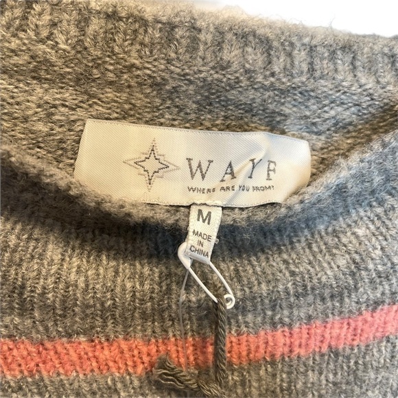 WAYF Where Are You From Mock Neck Tie Waist Sweater Light Grey Pink Stripe M New - Picture 4 of 6